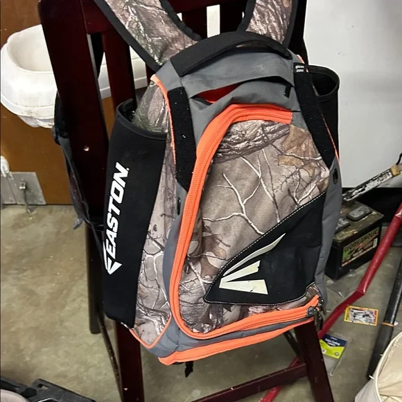 Easton Double Bat Bag/EquipmentCamouflage Black Backpack Orange Accents - Picture 12 of 12
